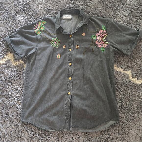 Guido Pasquali Milano Tops - Guido Pasquali Milano black embellished denim button down shirt NO TAG/M!